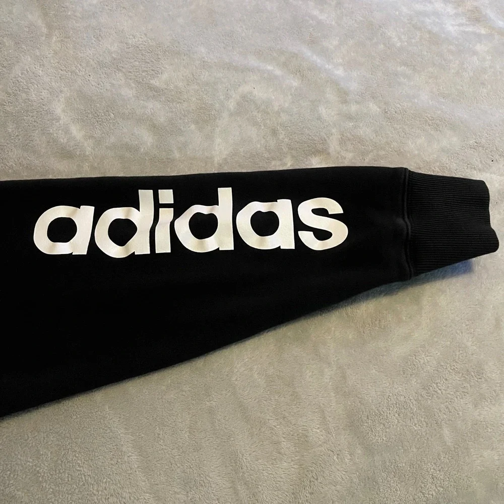 Vintage Y2K Adidas Mens 2X Full Zip Hoodie Black Logo‎ Sleeve Sweatshirt Sweater